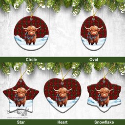 Scottish Carruthers Tartan Christmas Ceramic Ornament - Highland Cows Snow Style - Tartan Christmas Ornaments Scottish Plaid Tartan Plaid - ScotsTee - scotstee.com