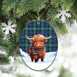Scottish Davidson of Tulloch Tartan Christmas Ceramic Ornament - Highland Cows Snow Style - Tartan Christmas Ornaments Scottish Plaid Tartan Plaid - ScotsTee - scotstee.com