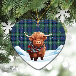 Scottish Davidson of Tulloch Tartan Christmas Ceramic Ornament - Highland Cows Snow Style - Tartan Christmas Ornaments Scottish Plaid Tartan Plaid - ScotsTee - scotstee.com