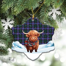Scottish Hunter Modern Tartan Christmas Ceramic Ornament - Highland Cows Snow Style - Tartan Christmas Ornaments Scottish Plaid Tartan Plaid - ScotsTee - scotstee.com