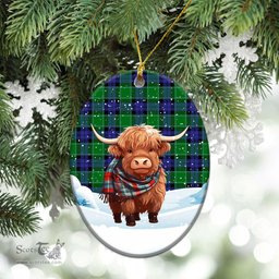 Scottish Haldane Tartan Christmas Ceramic Ornament - Highland Cows Snow Style - Tartan Christmas Ornaments Scottish Plaid Tartan Plaid - ScotsTee - scotstee.com