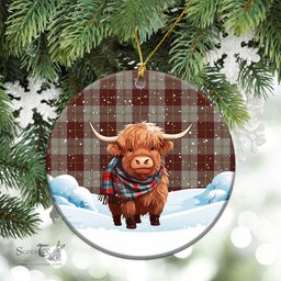 Scottish Cunningham Burgundy Dancers Tartan Christmas Ceramic Ornament - Highland Cows Snow Style - Tartan Christmas Ornaments Scottish Plaid Tartan Plaid - ScotsTee - scotstee.com