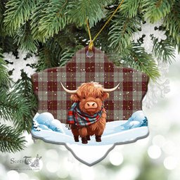 Scottish Cunningham Burgundy Dancers Tartan Christmas Ceramic Ornament - Highland Cows Snow Style - Tartan Christmas Ornaments Scottish Plaid Tartan Plaid - ScotsTee - scotstee.com
