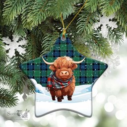 Scottish Graham of Menteith Ancient Tartan Christmas Ceramic Ornament - Highland Cows Snow Style - Tartan Christmas Ornaments Scottish Plaid Tartan Plaid - ScotsTee - scotstee.com