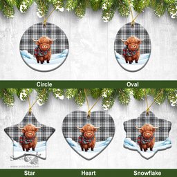 Scottish Glendinning Tartan Christmas Ceramic Ornament - Highland Cows Snow Style - Tartan Christmas Ornaments Scottish Plaid Tartan Plaid - ScotsTee - scotstee.com