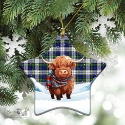 Scottish Gordon Dress Modern Tartan Christmas Ceramic Ornament - Highland Cows Snow Style - Tartan Christmas Ornaments Scottish Plaid Tartan Plaid - ScotsTee - scotstee.com