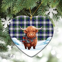 Scottish Gordon Dress Modern Tartan Christmas Ceramic Ornament - Highland Cows Snow Style - Tartan Christmas Ornaments Scottish Plaid Tartan Plaid - ScotsTee - scotstee.com