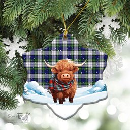 Scottish Gordon Dress Modern Tartan Christmas Ceramic Ornament - Highland Cows Snow Style - Tartan Christmas Ornaments Scottish Plaid Tartan Plaid - ScotsTee - scotstee.com