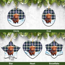 Scottish Gordon Dress Modern Tartan Christmas Ceramic Ornament - Highland Cows Snow Style - Tartan Christmas Ornaments Scottish Plaid Tartan Plaid - ScotsTee - scotstee.com