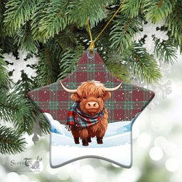 Scottish McGregor Hunting Ancient Tartan Christmas Ceramic Ornament - Highland Cows Snow Style - Tartan Christmas Ornaments Scottish Plaid Tartan Plaid - ScotsTee - scotstee.com