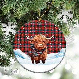 Scottish McDuff Modern Tartan Christmas Ceramic Ornament - Highland Cows Snow Style - Tartan Christmas Ornaments Scottish Plaid Tartan Plaid - ScotsTee - scotstee.com