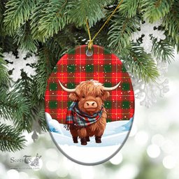 Scottish McFie Tartan Christmas Ceramic Ornament - Highland Cows Snow Style - Tartan Christmas Ornaments Scottish Plaid Tartan Plaid - ScotsTee - scotstee.com
