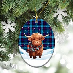 Scottish McCorquodale Tartan Christmas Ceramic Ornament - Highland Cows Snow Style - Tartan Christmas Ornaments Scottish Plaid Tartan Plaid - ScotsTee - scotstee.com