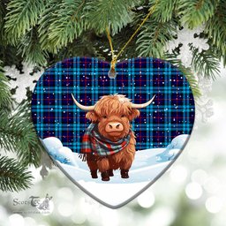 Scottish McCorquodale Tartan Christmas Ceramic Ornament - Highland Cows Snow Style - Tartan Christmas Ornaments Scottish Plaid Tartan Plaid - ScotsTee - scotstee.com