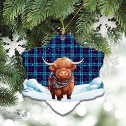 Scottish McCorquodale Tartan Christmas Ceramic Ornament - Highland Cows Snow Style - Tartan Christmas Ornaments Scottish Plaid Tartan Plaid - ScotsTee - scotstee.com