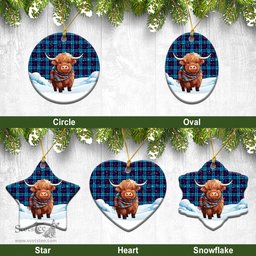 Scottish McCorquodale Tartan Christmas Ceramic Ornament - Highland Cows Snow Style - Tartan Christmas Ornaments Scottish Plaid Tartan Plaid - ScotsTee - scotstee.com