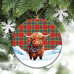 Scottish McLean of Duart Modern Tartan Christmas Ceramic Ornament - Highland Cows Snow Style - Tartan Christmas Ornaments Scottish Plaid Tartan Plaid - ScotsTee - scotstee.com