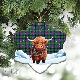 Scottish McLennan Ancient Tartan Christmas Ceramic Ornament - Highland Cows Snow Style - Tartan Christmas Ornaments Scottish Plaid Tartan Plaid - ScotsTee - scotstee.com