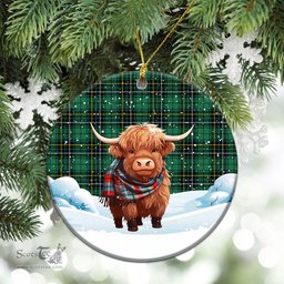 Scottish MacAlpine Ancient Tartan Christmas Ceramic Ornament - Highland Cows Snow Style - Tartan Christmas Ornaments Scottish Plaid Tartan Plaid - ScotsTee - scotstee.com