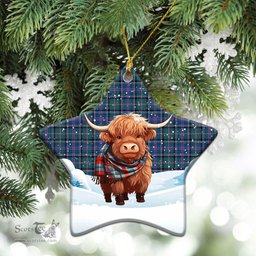 Scottish Cooper Ancient Tartan Christmas Ceramic Ornament - Highland Cows Snow Style - Tartan Christmas Ornaments Scottish Plaid Tartan Plaid - ScotsTee - scotstee.com