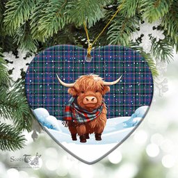 Scottish Cooper Ancient Tartan Christmas Ceramic Ornament - Highland Cows Snow Style - Tartan Christmas Ornaments Scottish Plaid Tartan Plaid - ScotsTee - scotstee.com