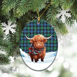 Scottish Hunter Ancient Tartan Christmas Ceramic Ornament - Highland Cows Snow Style - Tartan Christmas Ornaments Scottish Plaid Tartan Plaid - ScotsTee - scotstee.com