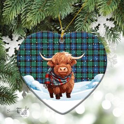 Scottish Hunter Ancient Tartan Christmas Ceramic Ornament - Highland Cows Snow Style - Tartan Christmas Ornaments Scottish Plaid Tartan Plaid - ScotsTee - scotstee.com