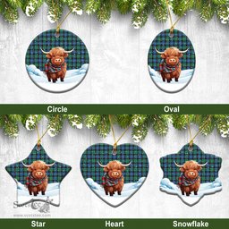 Scottish Hunter Ancient Tartan Christmas Ceramic Ornament - Highland Cows Snow Style - Tartan Christmas Ornaments Scottish Plaid Tartan Plaid - ScotsTee - scotstee.com