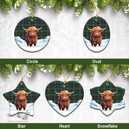 Scottish Chisholm Hunting Ancient Tartan Christmas Ceramic Ornament - Highland Cows Snow Style - Tartan Christmas Ornaments Scottish Plaid Tartan Plaid - ScotsTee - scotstee.com
