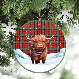 Scottish Kerr Ancient Tartan Christmas Ceramic Ornament - Highland Cows Snow Style - Tartan Christmas Ornaments Scottish Plaid Tartan Plaid - ScotsTee - scotstee.com