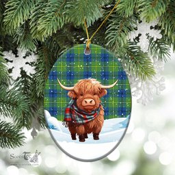 Scottish Johnson Ancient Tartan Christmas Ceramic Ornament - Highland Cows Snow Style - Tartan Christmas Ornaments Scottish Plaid Tartan Plaid - ScotsTee - scotstee.com