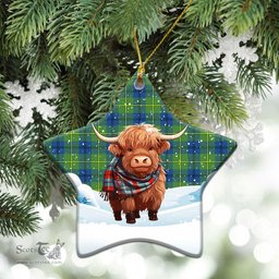 Scottish Johnson Ancient Tartan Christmas Ceramic Ornament - Highland Cows Snow Style - Tartan Christmas Ornaments Scottish Plaid Tartan Plaid - ScotsTee - scotstee.com