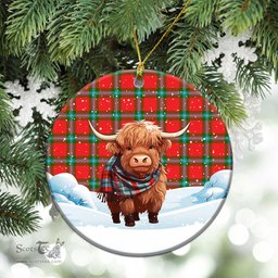 Scottish MacLaine of Loch Buie Tartan Christmas Ceramic Ornament - Highland Cows Snow Style - Tartan Christmas Ornaments Scottish Plaid Tartan Plaid - ScotsTee - scotstee.com