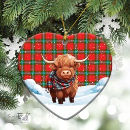 Scottish MacLaine of Loch Buie Tartan Christmas Ceramic Ornament - Highland Cows Snow Style - Tartan Christmas Ornaments Scottish Plaid Tartan Plaid - ScotsTee - scotstee.com