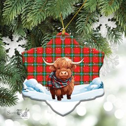 Scottish MacLaine of Loch Buie Tartan Christmas Ceramic Ornament - Highland Cows Snow Style - Tartan Christmas Ornaments Scottish Plaid Tartan Plaid - ScotsTee - scotstee.com