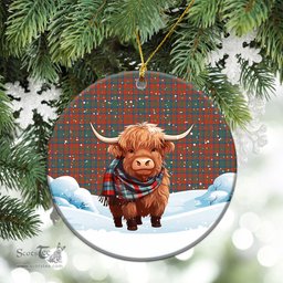 Scottish Matheson Ancient Tartan Christmas Ceramic Ornament - Highland Cows Snow Style - Tartan Christmas Ornaments Scottish Plaid Tartan Plaid - ScotsTee - scotstee.com