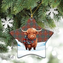 Scottish Matheson Ancient Tartan Christmas Ceramic Ornament - Highland Cows Snow Style - Tartan Christmas Ornaments Scottish Plaid Tartan Plaid - ScotsTee - scotstee.com