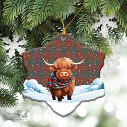 Scottish Matheson Ancient Tartan Christmas Ceramic Ornament - Highland Cows Snow Style - Tartan Christmas Ornaments Scottish Plaid Tartan Plaid - ScotsTee - scotstee.com