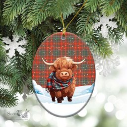 Scottish MacDougall Ancient Tartan Christmas Ceramic Ornament - Highland Cows Snow Style - Tartan Christmas Ornaments Scottish Plaid Tartan Plaid - ScotsTee - scotstee.com