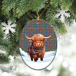 Scottish McIntyre Ancient Tartan Christmas Ceramic Ornament - Highland Cows Snow Style - Tartan Christmas Ornaments Scottish Plaid Tartan Plaid - ScotsTee - scotstee.com