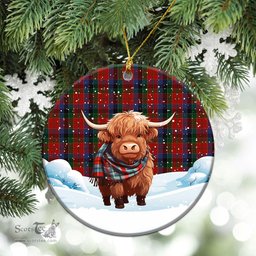 Scottish Leith Tartan Christmas Ceramic Ornament - Highland Cows Snow Style - Tartan Christmas Ornaments Scottish Plaid Tartan Plaid - ScotsTee - scotstee.com