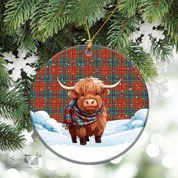 Scottish McLean of Duart Ancient Tartan Christmas Ceramic Ornament - Highland Cows Snow Style - Tartan Christmas Ornaments Scottish Plaid Tartan Plaid - ScotsTee - scotstee.com