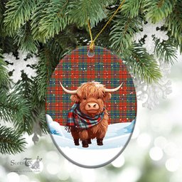 Scottish McLean of Duart Ancient Tartan Christmas Ceramic Ornament - Highland Cows Snow Style - Tartan Christmas Ornaments Scottish Plaid Tartan Plaid - ScotsTee - scotstee.com