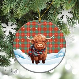 Scottish MacFie Ancient Tartan Christmas Ceramic Ornament - Highland Cows Snow Style - Tartan Christmas Ornaments Scottish Plaid Tartan Plaid - ScotsTee - scotstee.com