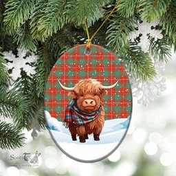 Scottish MacFie Ancient Tartan Christmas Ceramic Ornament - Highland Cows Snow Style - Tartan Christmas Ornaments Scottish Plaid Tartan Plaid - ScotsTee - scotstee.com