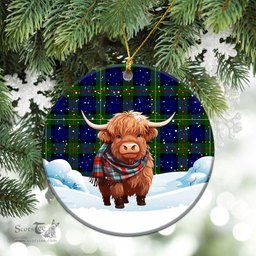 Scottish MacEwan Modern Tartan Christmas Ceramic Ornament - Highland Cows Snow Style - Tartan Christmas Ornaments Scottish Plaid Tartan Plaid - ScotsTee - scotstee.com