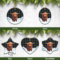 Scottish Laws Tartan Christmas Ceramic Ornament - Highland Cows Snow Style - Tartan Christmas Ornaments Scottish Plaid Tartan Plaid - ScotsTee - scotstee.com