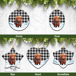 Scottish MacFarlane Black _ White Tartan Christmas Ceramic Ornament - Highland Cows Snow Style - Tartan Christmas Ornaments Scottish Plaid Tartan Plaid - ScotsTee - scotstee.com