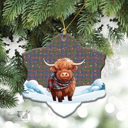 Scottish MacIntyre Ancient Tartan Christmas Ceramic Ornament - Highland Cows Snow Style - Tartan Christmas Ornaments Scottish Plaid Tartan Plaid - ScotsTee - scotstee.com