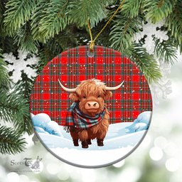 Scottish MacBean Tartan Christmas Ceramic Ornament - Highland Cows Snow Style - Tartan Christmas Ornaments Scottish Plaid Tartan Plaid - ScotsTee - scotstee.com